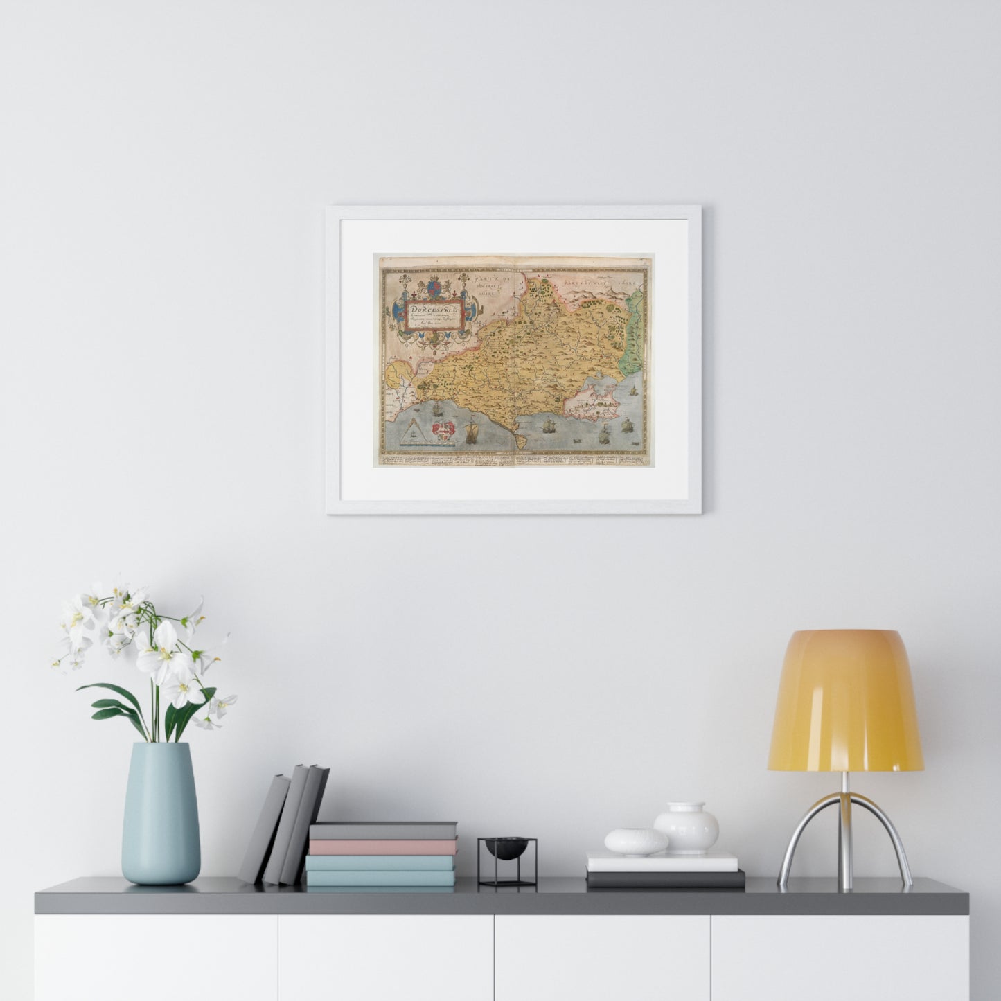 Tudor Antique Map of Dorset from Lord Burghley's Atlas (1579) from the Original, Framed Print