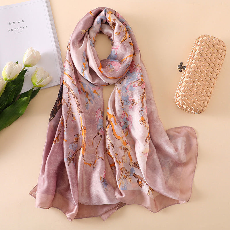 Summer Sunscreen Very-Large Silk Shawl Scarf