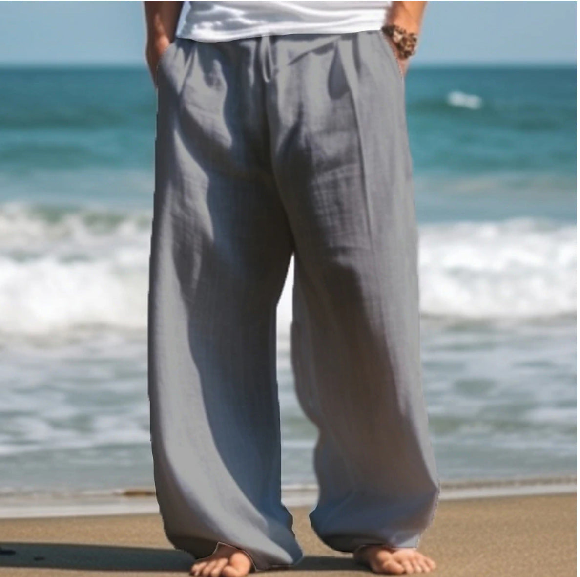 Vireous Men's Casual Baggy Pants, Beach Summer Trousers