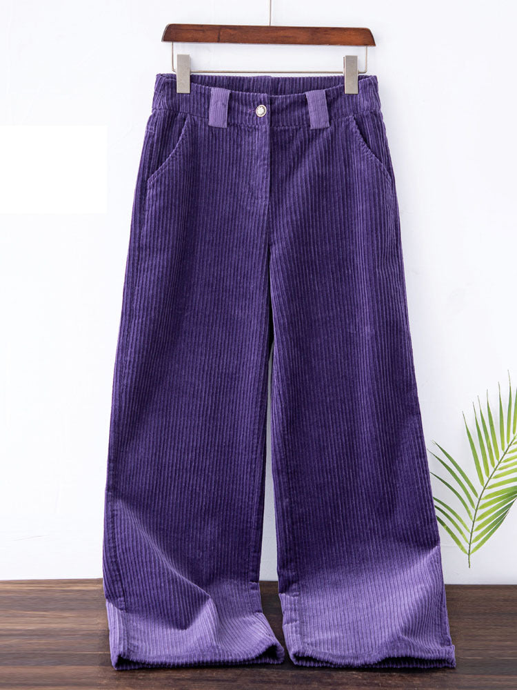 Vireous Women's High-Waisted Purple Corduroy Pants