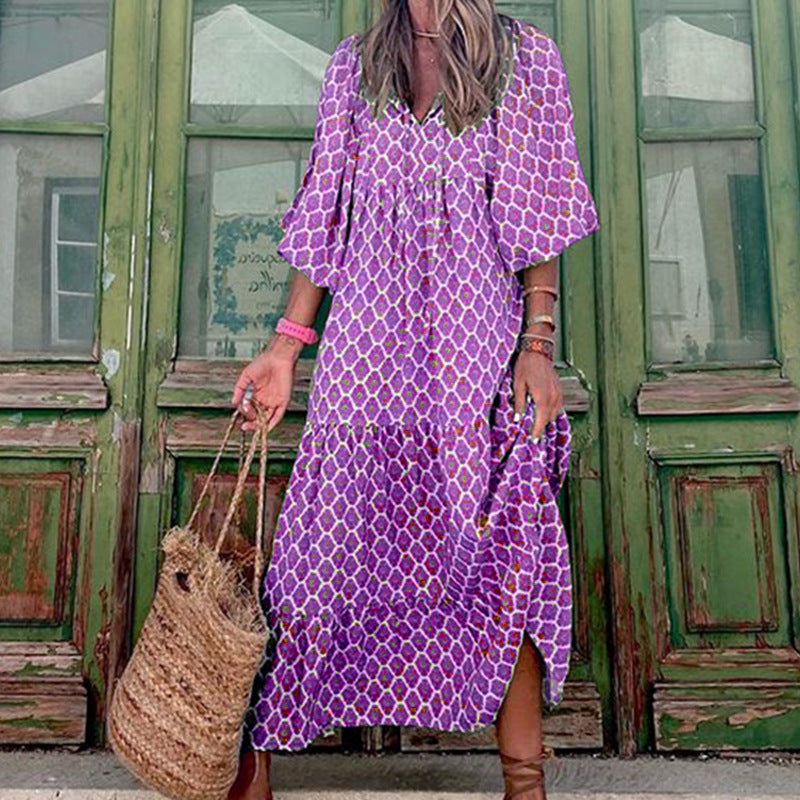 Summer Vintage Printed Boho Long Dress, Multi Designs