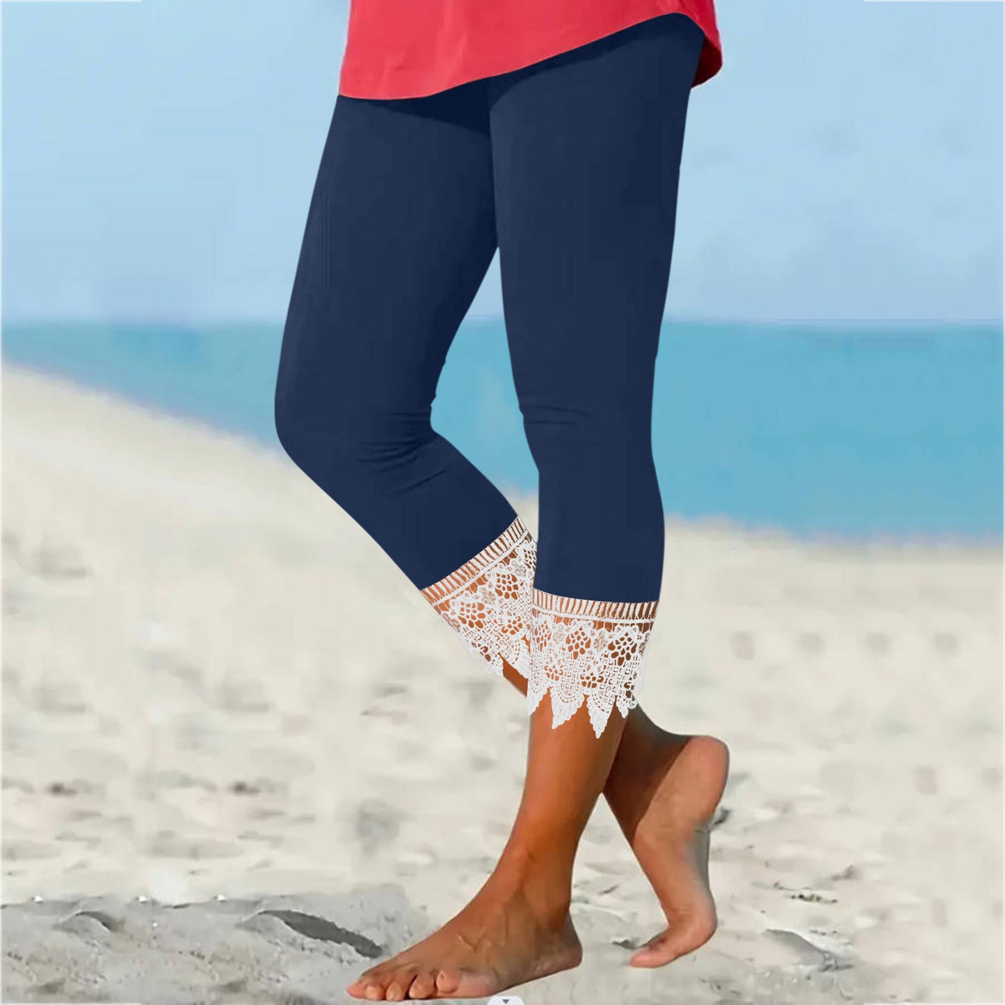 Casual Lace Trimmed Leggings, Plus Sizes
