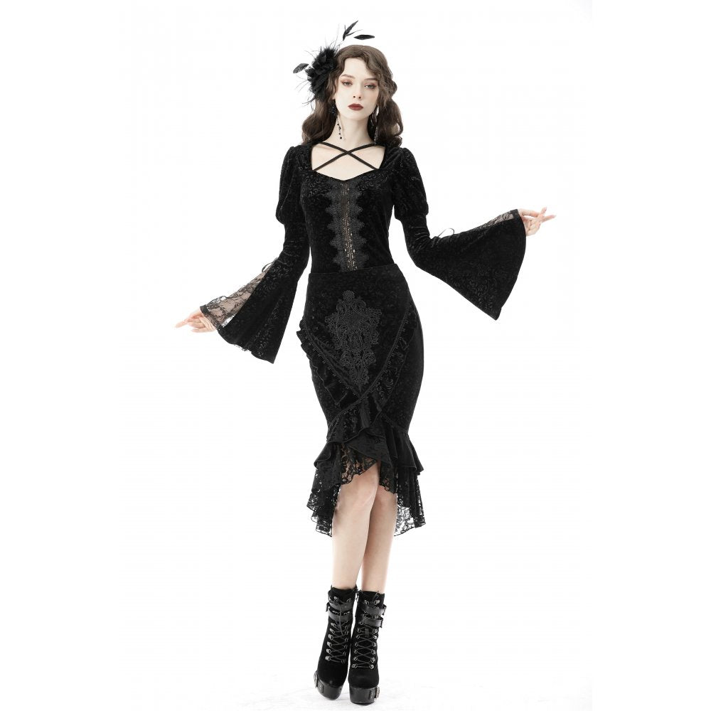 Dark In Love Zira Velvet Fishtail Midi Skirt