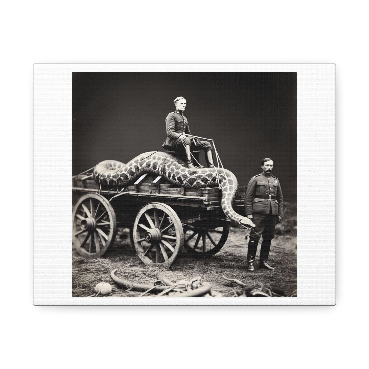 British Army Captured the Biggest Snake Ever (circa 1756) Art Print 'Designed by AI' on Canvas