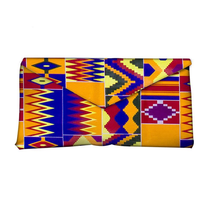 African and Geometric Printed Clutch Handbag