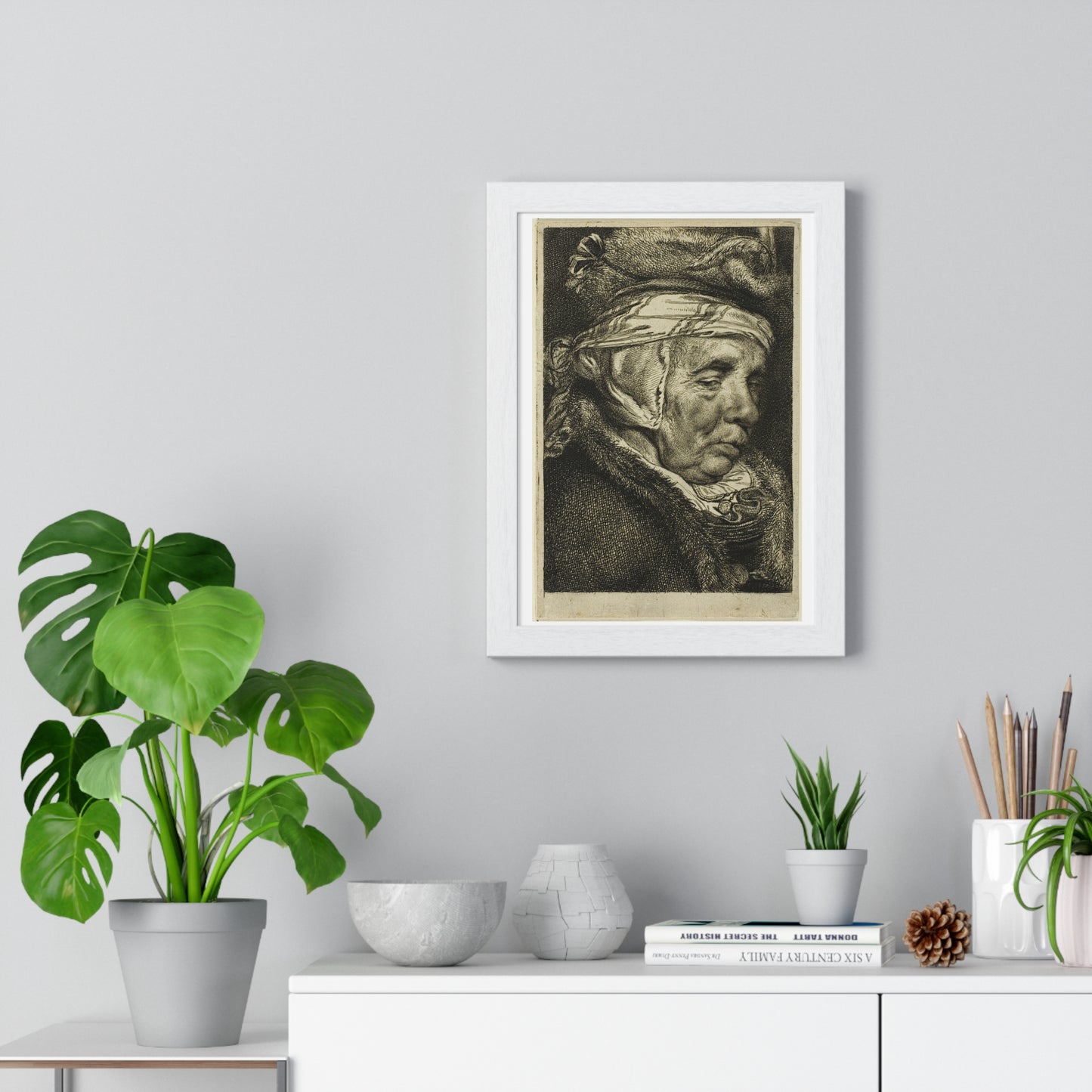 Head of an Old Woman (So-Called Portrait of Visscher's Mother) by Cornelis Visscher, from the Original, Framed Print