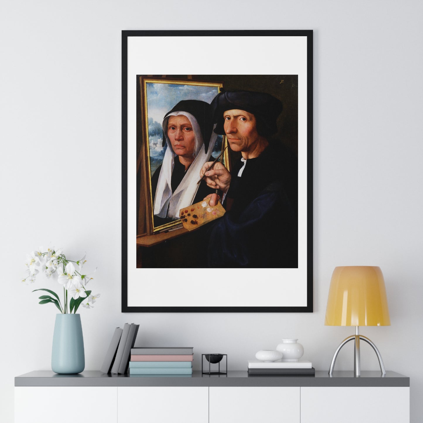 Jacob Cornelisz van Oostsanen Painting a Portrait of His Wife (circa 1550) by Dirck Jacobsz, from the Original, Framed Print