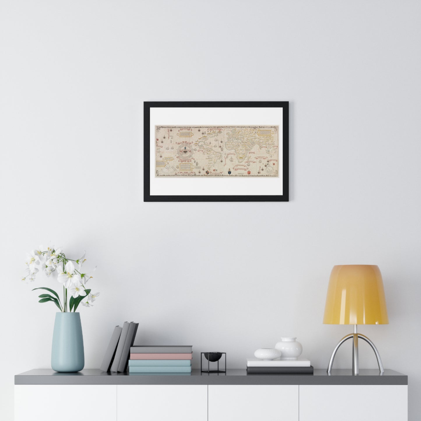 World Map (1527) by Diogo Ribeiro, from the Original, Framed Art Print