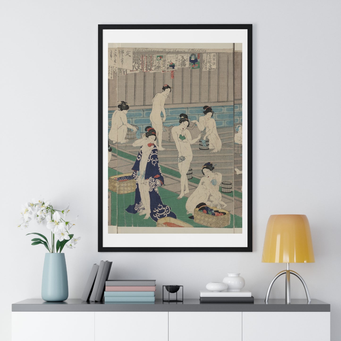 Hada Kurabe Hana no Shōbuyu Kurabe, Koshi Yuki no Ya (1868) by Toyohara Kunichika, from the Original, Wooden Framed Print