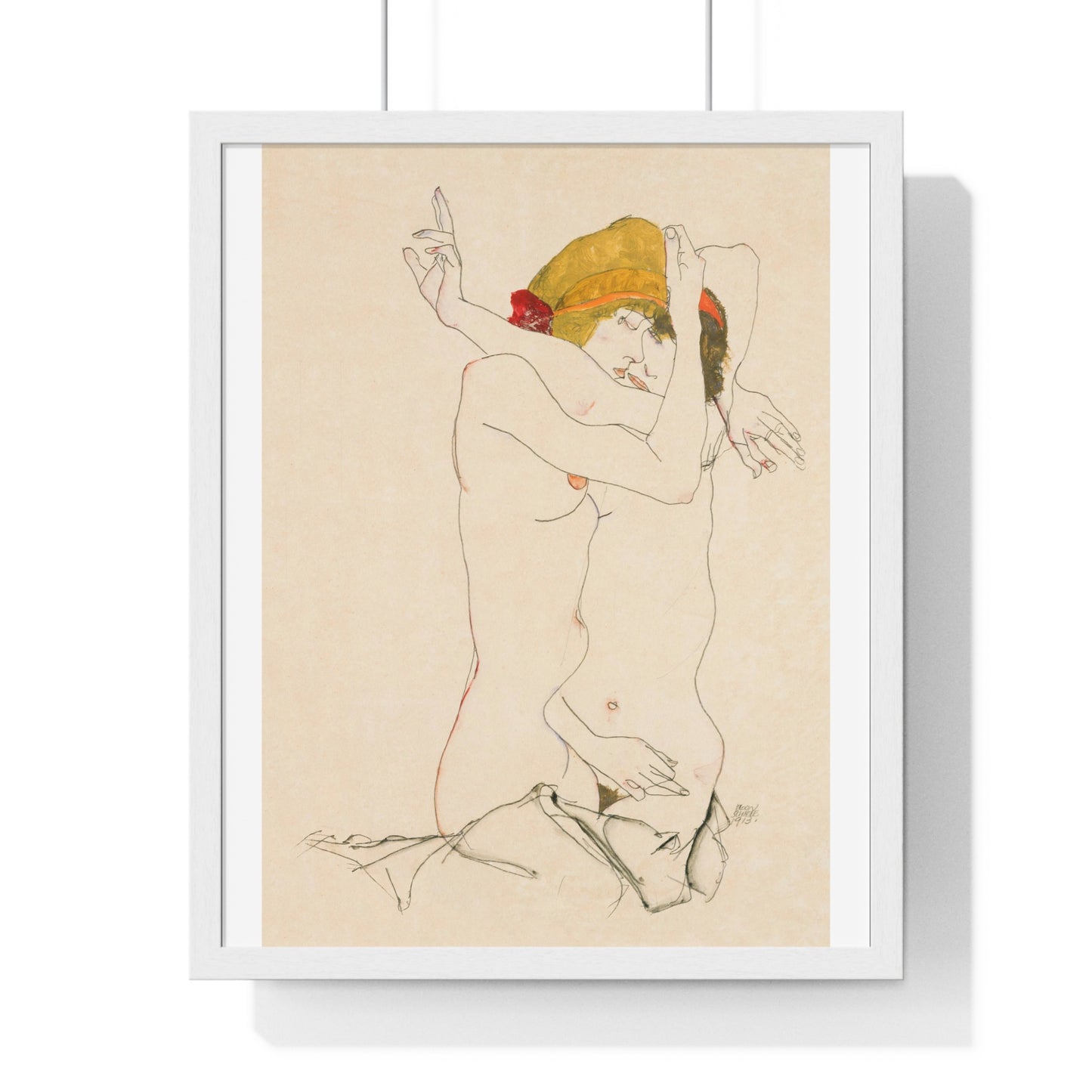 Two Women Embracing (1913) by Egon Schiele, from the Original, Framed Art Print