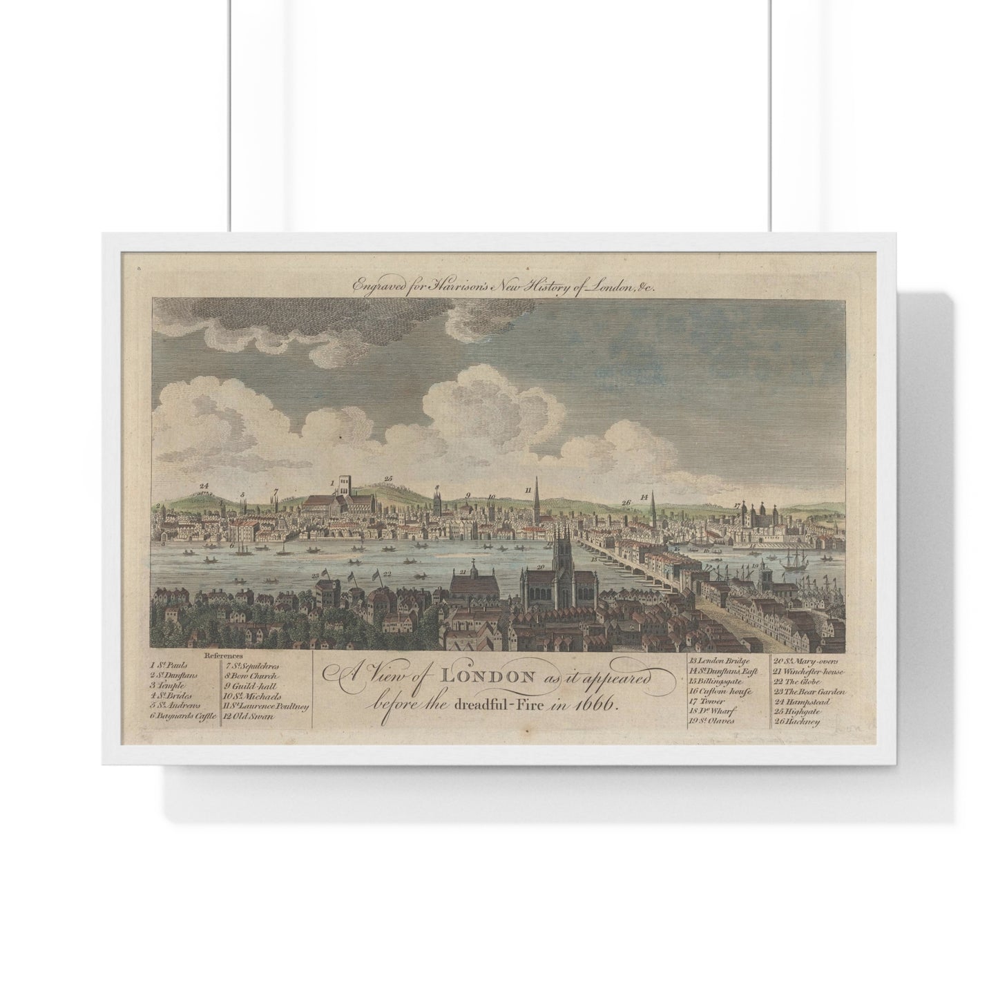 A View of London as it Appeared Before the Dreadful Fire in 1666 (1766) from the Original, Framed Art Print