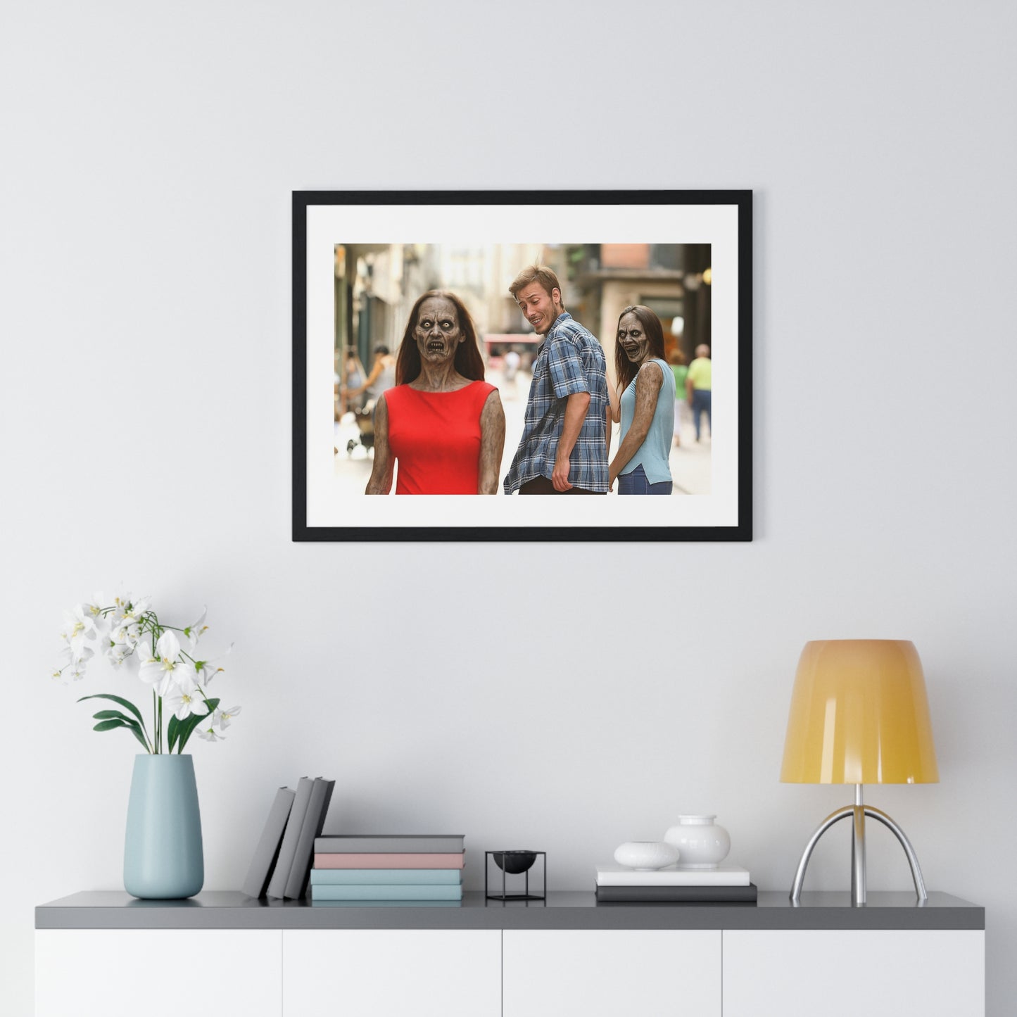 Distracted Boyfriend Meme Art, the Grotesque Reality of it All, Framed Art Print