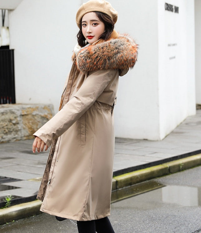Women's Big Faux Fur Feature-Collar Padded Raincoat