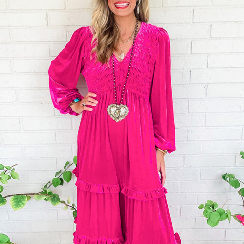 Vireous Hot Pink Velvet Dress