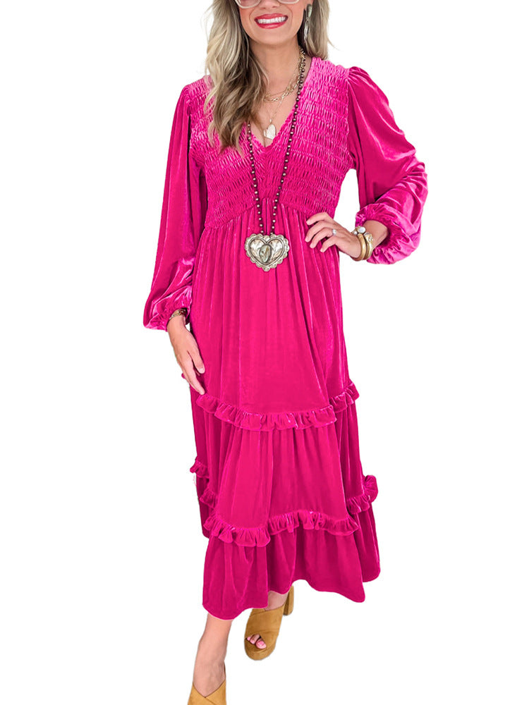 Vireous Hot Pink Velvet Dress