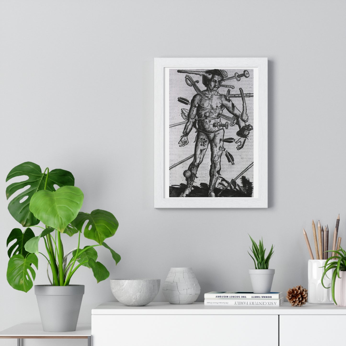 Wound Man (1519) by Hans von Gersdorff from 'Feldtbuch der Wundartzney', from the Original, Framed Print