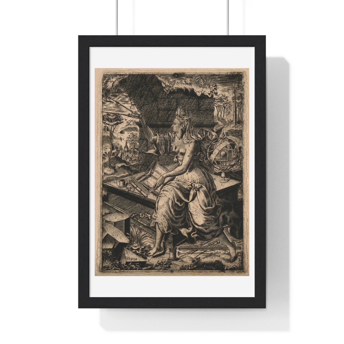 Urania, the Muse of Astronomy (17th Century) Engraving by Lucas Kilian, from the Original, Framed Print