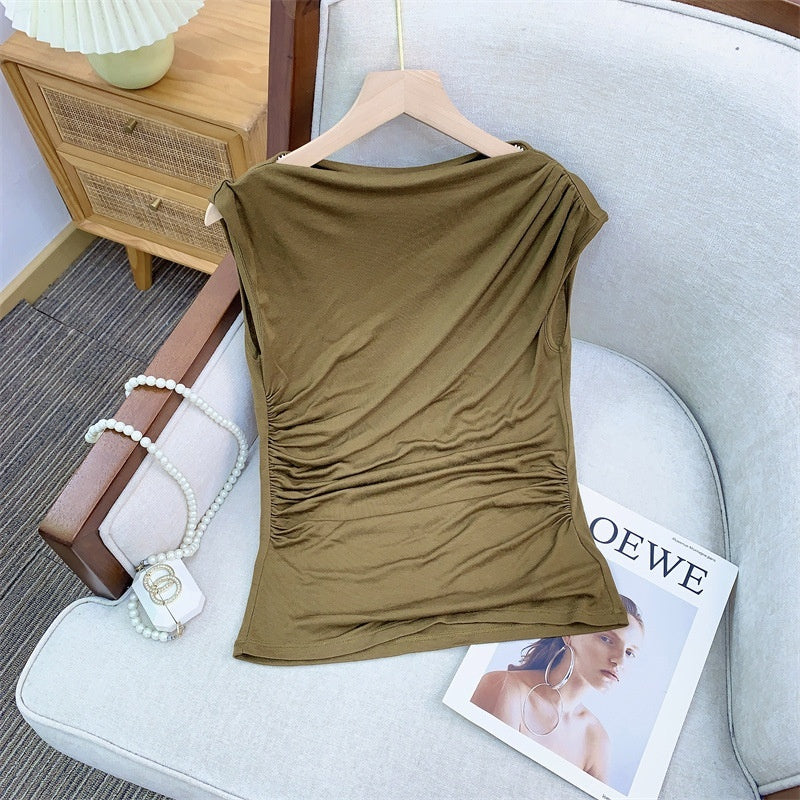 Cotton Silk Off-Neck French-Style Top and Skirt
