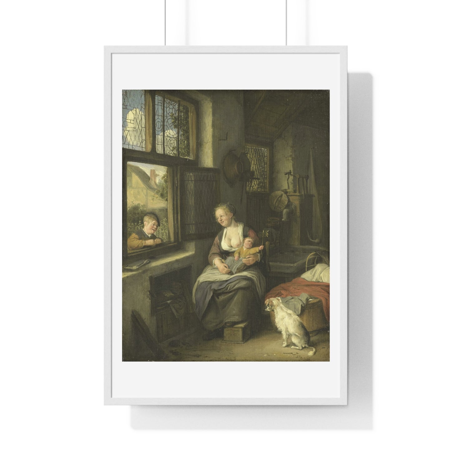 A Mother with her Children (1690) by Cornelis Dusart, from the Original, Framed Art Print