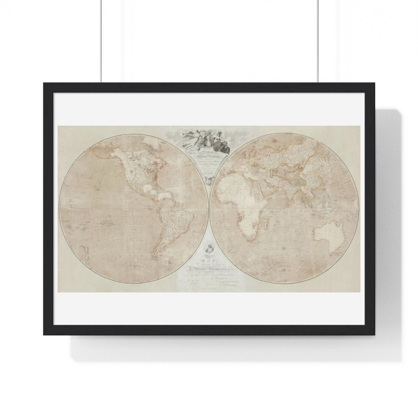 Map of the World on a Globular Projection Exhibiting Particularly the Nautical Researches of Captain James Cook (1794) from the Original, Framed Art Print