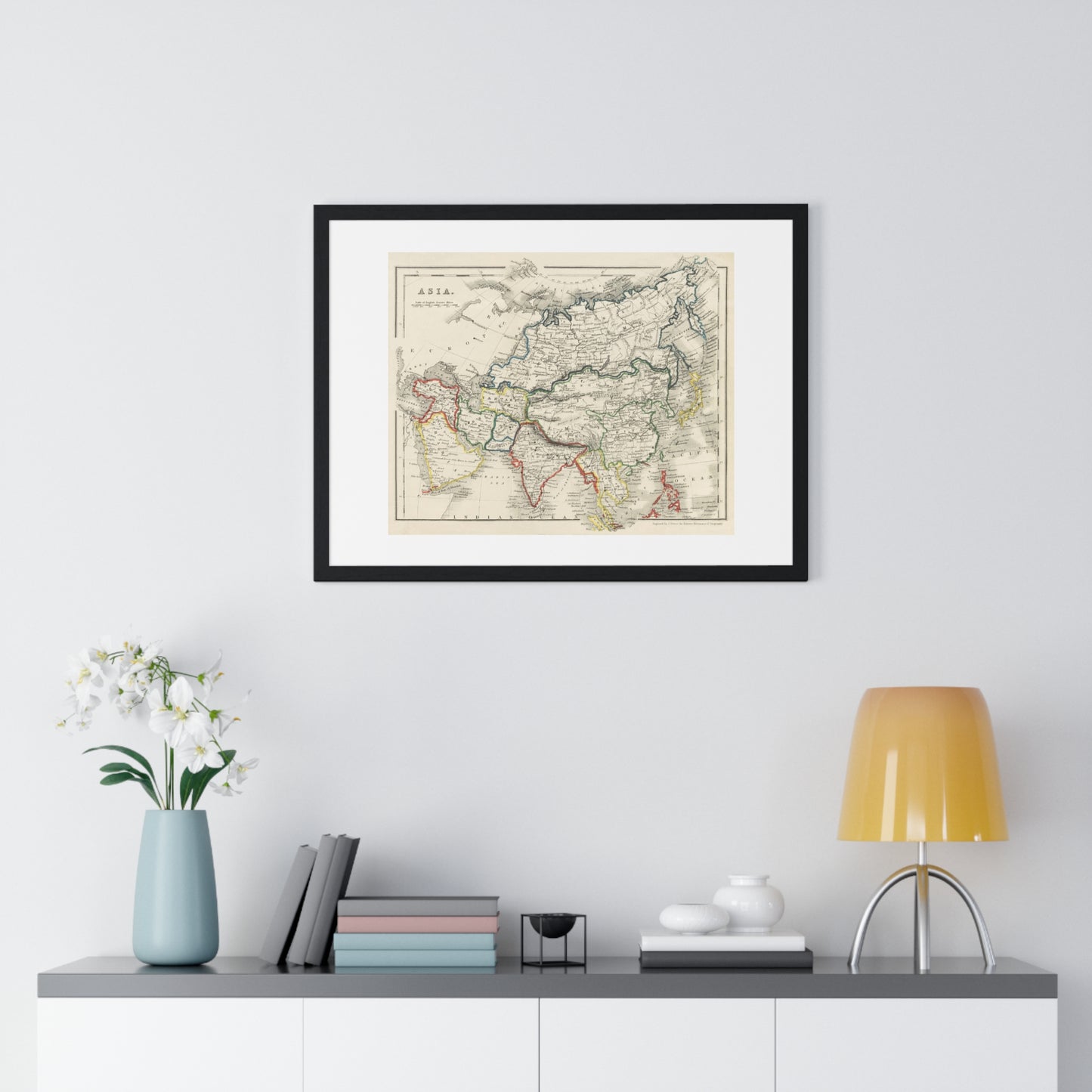 Antique Map of Asia from 'Beeton's Dictionary of Geography' (1868) by Samuel Orchart Beeton, from the Original, Framed Art Print