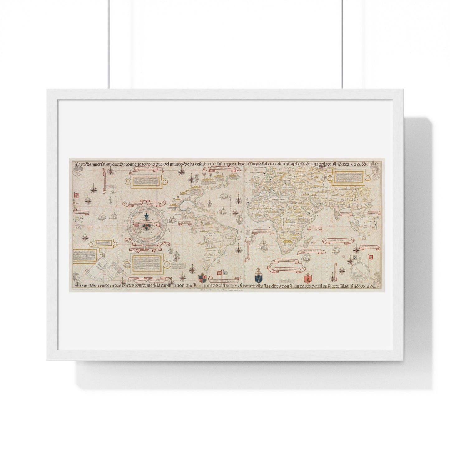 World Map (1527) by Diogo Ribeiro, from the Original, Framed Art Print