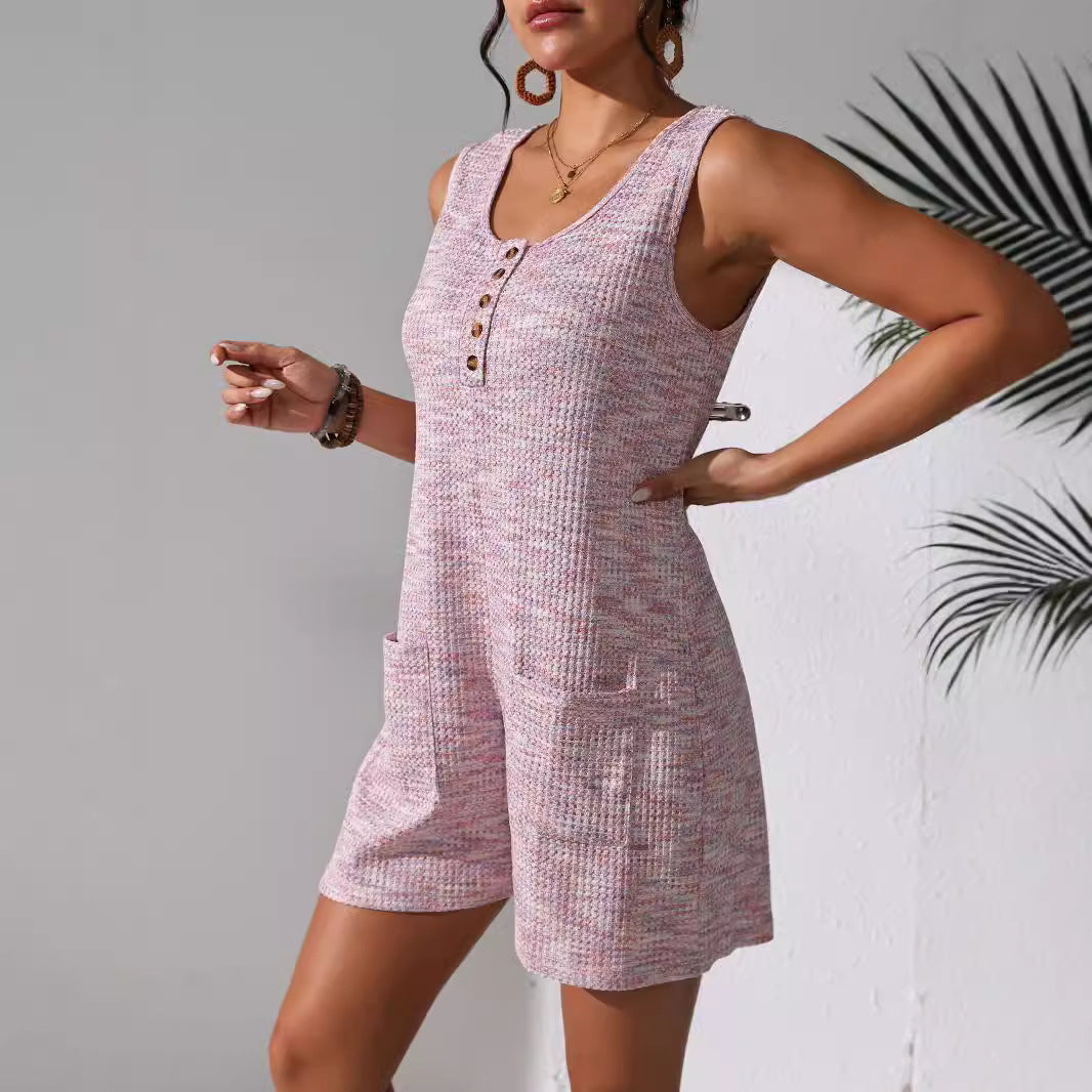 Casual Button Pocket Vest Women's Jumpsuit, Multi Colours
