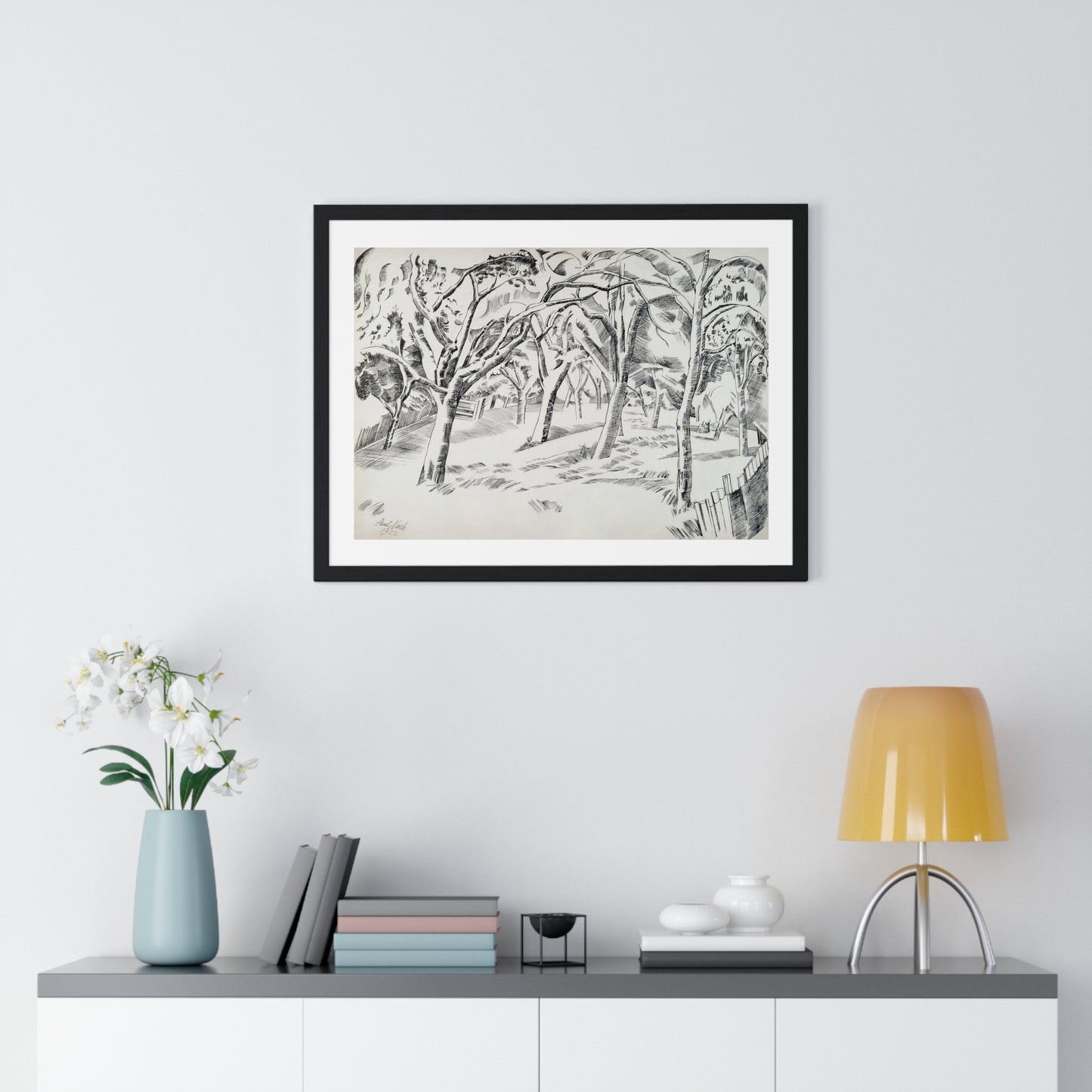The Orchard (1922) Drawing by Paul Nash from the Original, Framed Art Print
