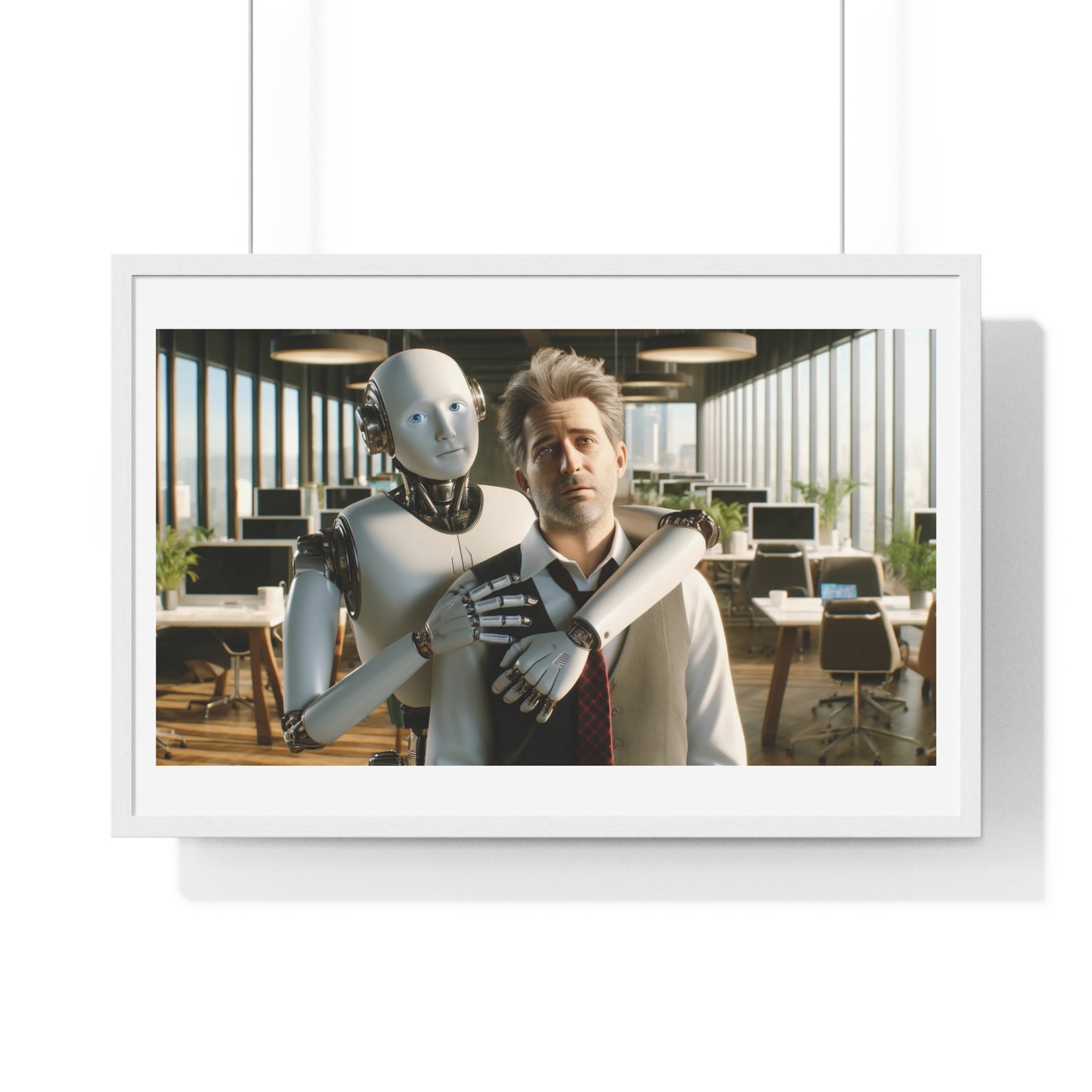 Having a Heart to Heart with your AI Creation, Office Art 'Designed by AI' Framed Print