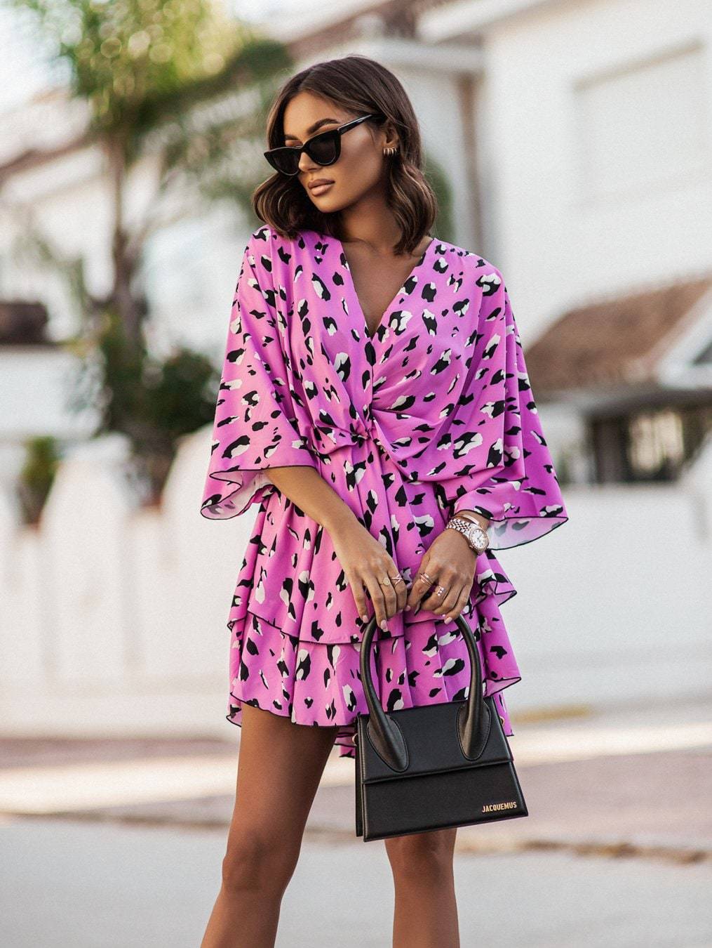 Vireous Fashion Print Doll-Sleeve Loose Summer Dress
