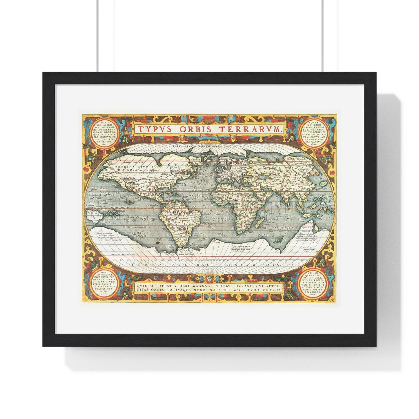 Map of the World 'Typus Orbis Terrarum' (1570-1595) by Abraham Ortelius, from the Original, Framed Art Print