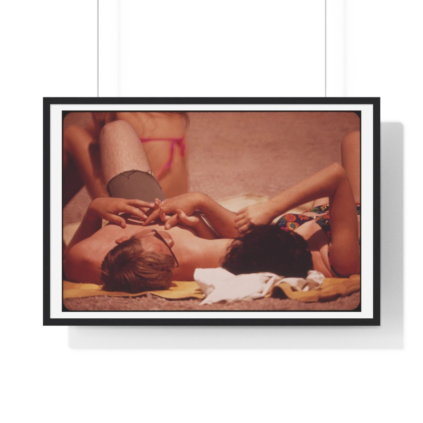 Sunning on the Lake Shore ( 1972) Vintage Photography by Charles O'Rear, Framed Print