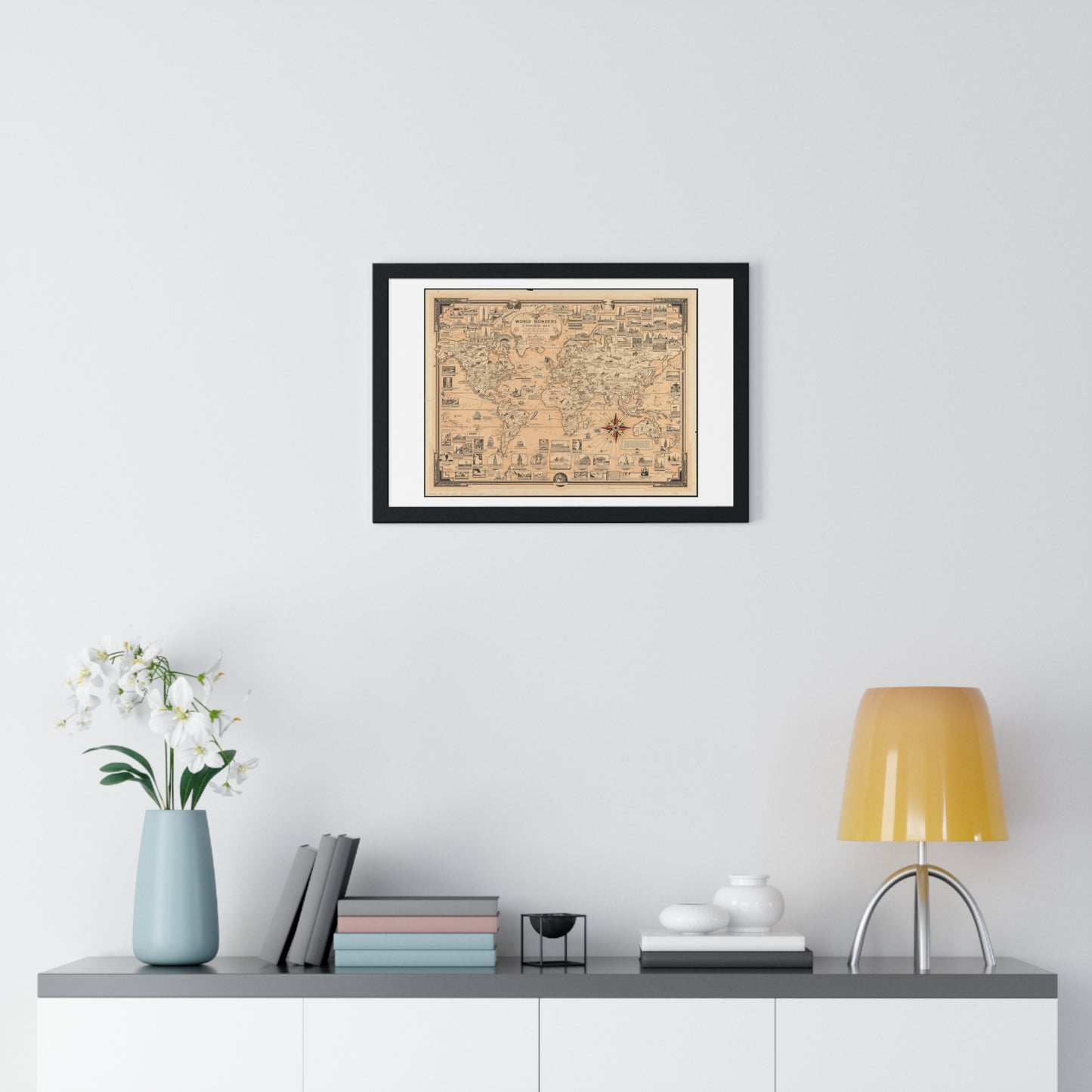 World Wonders, Pictorial Map of the World (1939) by Ernest Dudley Chase, from the Original, Framed Art Print