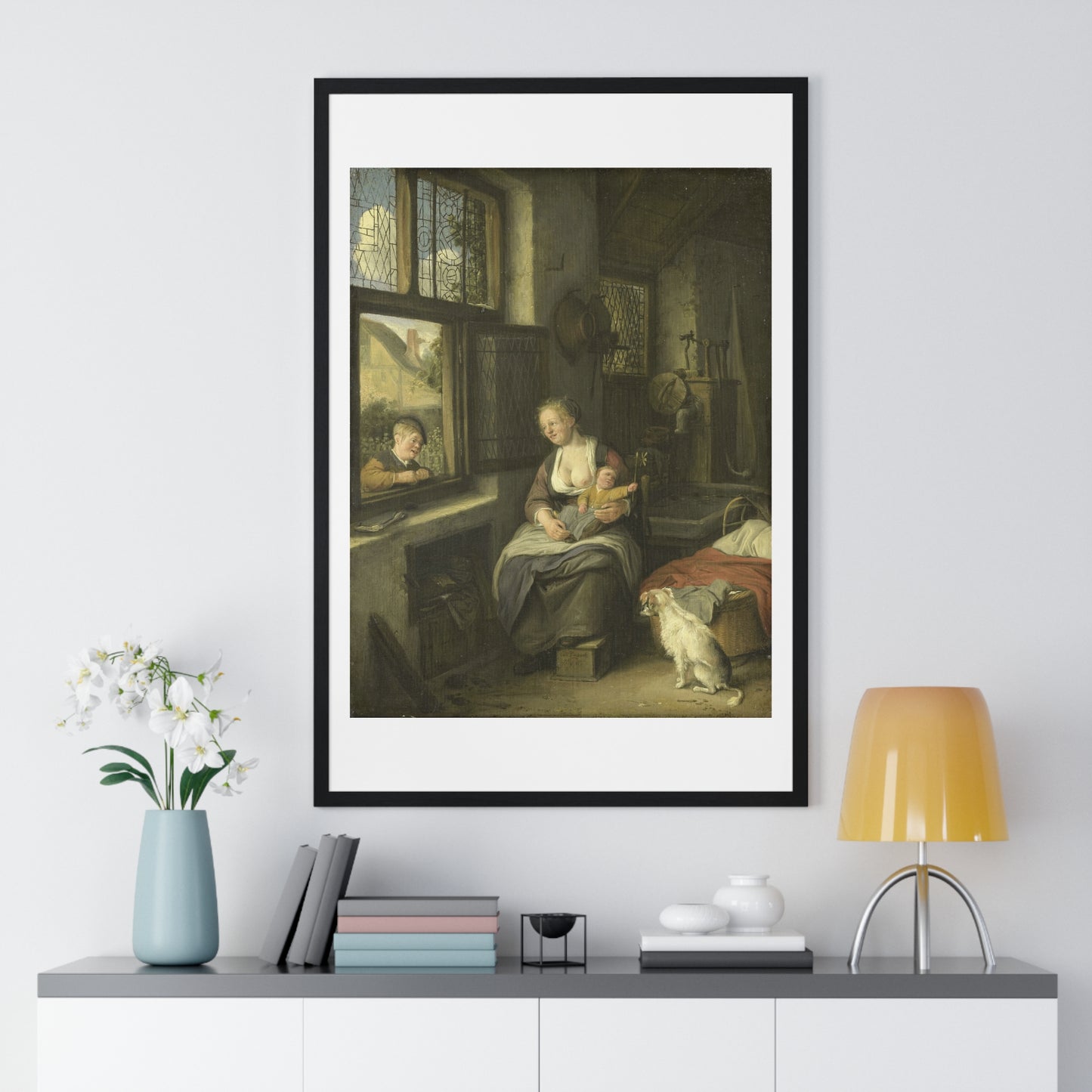 A Mother with her Children (1690) by Cornelis Dusart, from the Original, Framed Art Print