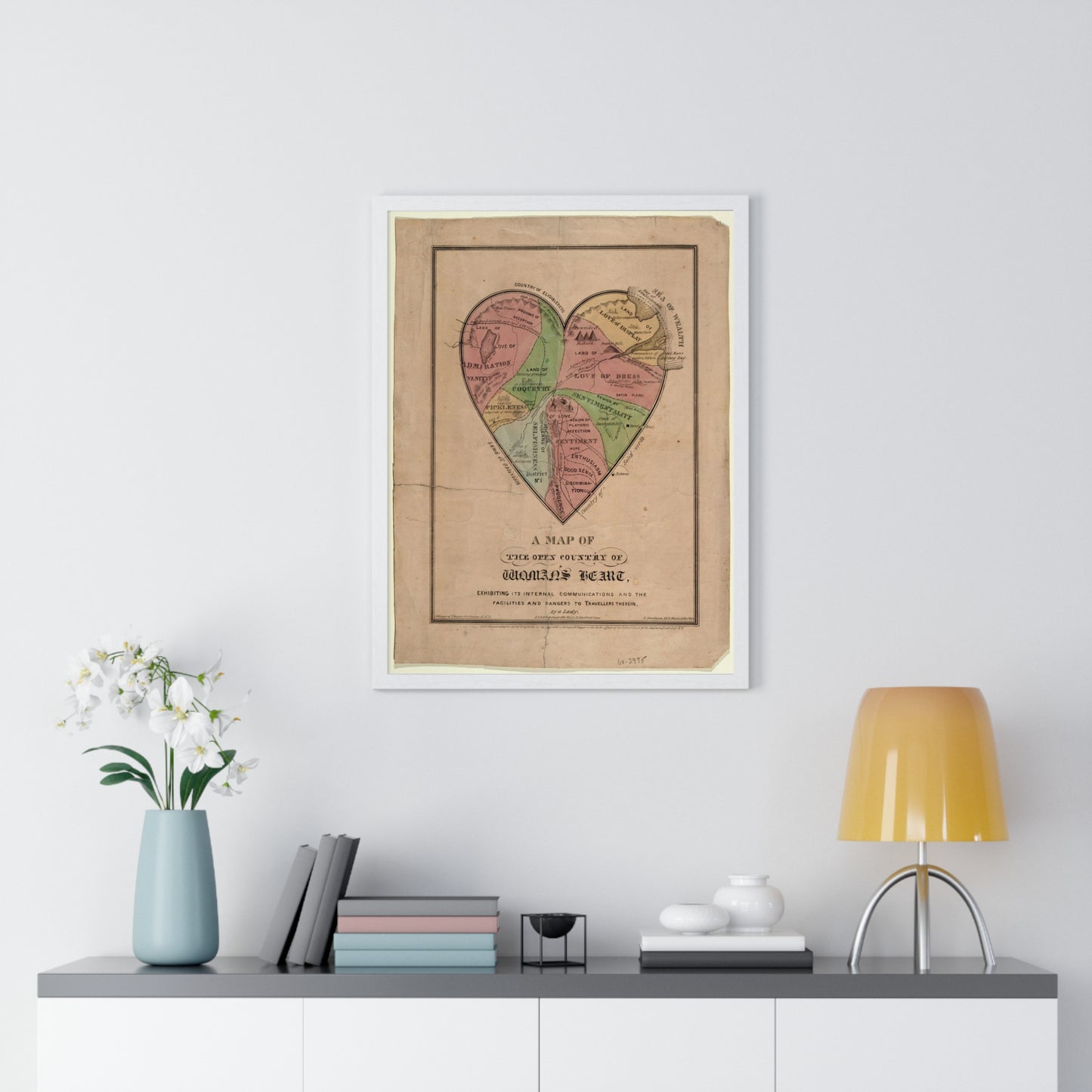 A Map of the Open Country of Woman's Heart (1833-1842) from the Original, Framed Art Print