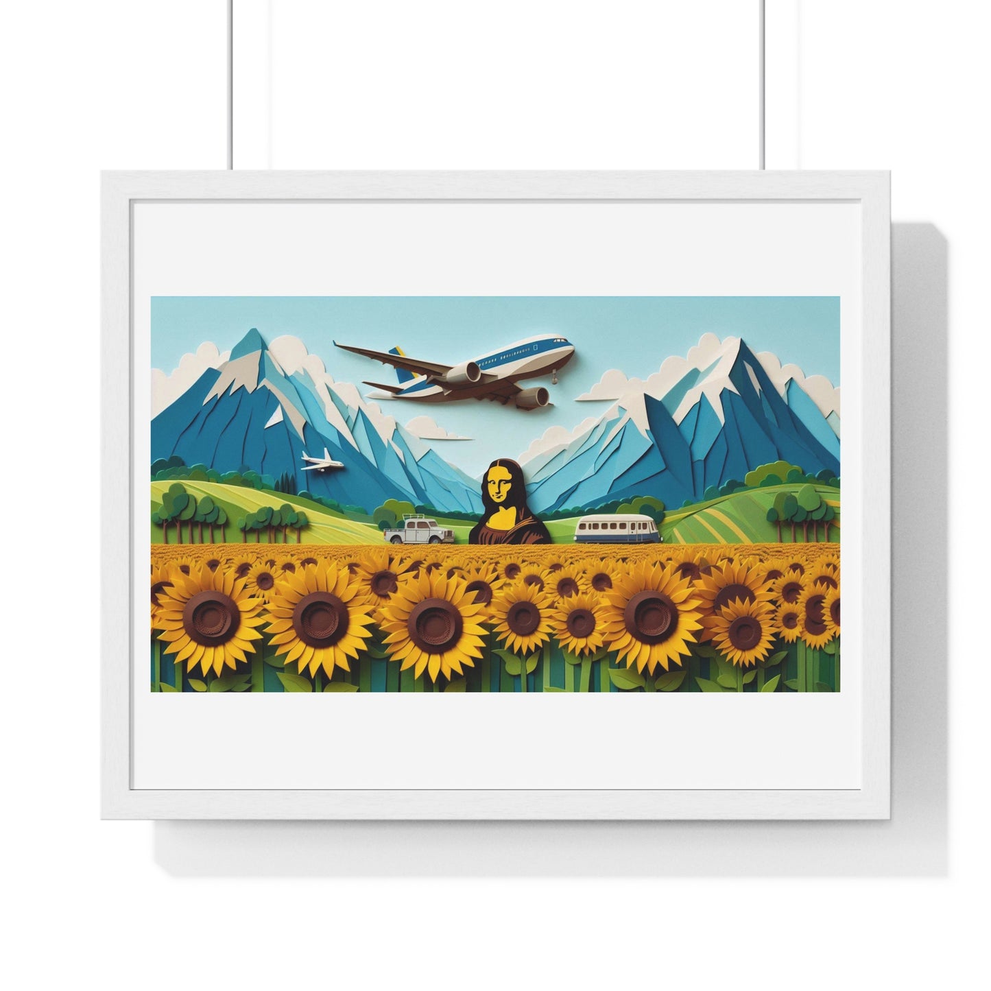 Mona Lisa in a Sunflower Meadow, Abstract Art 'Designed by AI' Framed Print