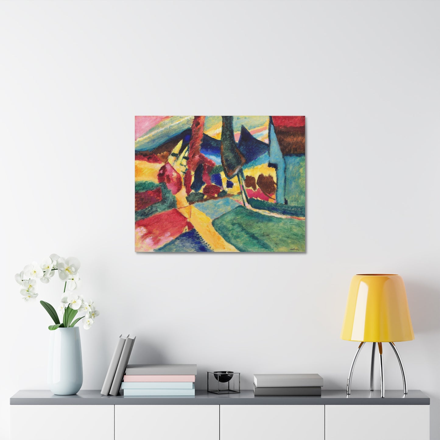 Landscape with Two Poplars (1912) by Wassily Kandinsky from the Original, Art Print on Satin Canvas