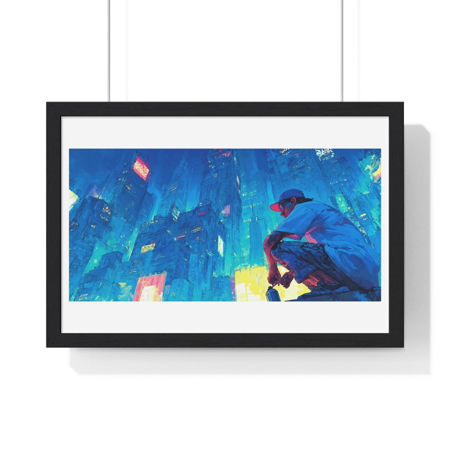 Cosmic Cityscape at Sunset 'Designed by AI', Framed Art Print
