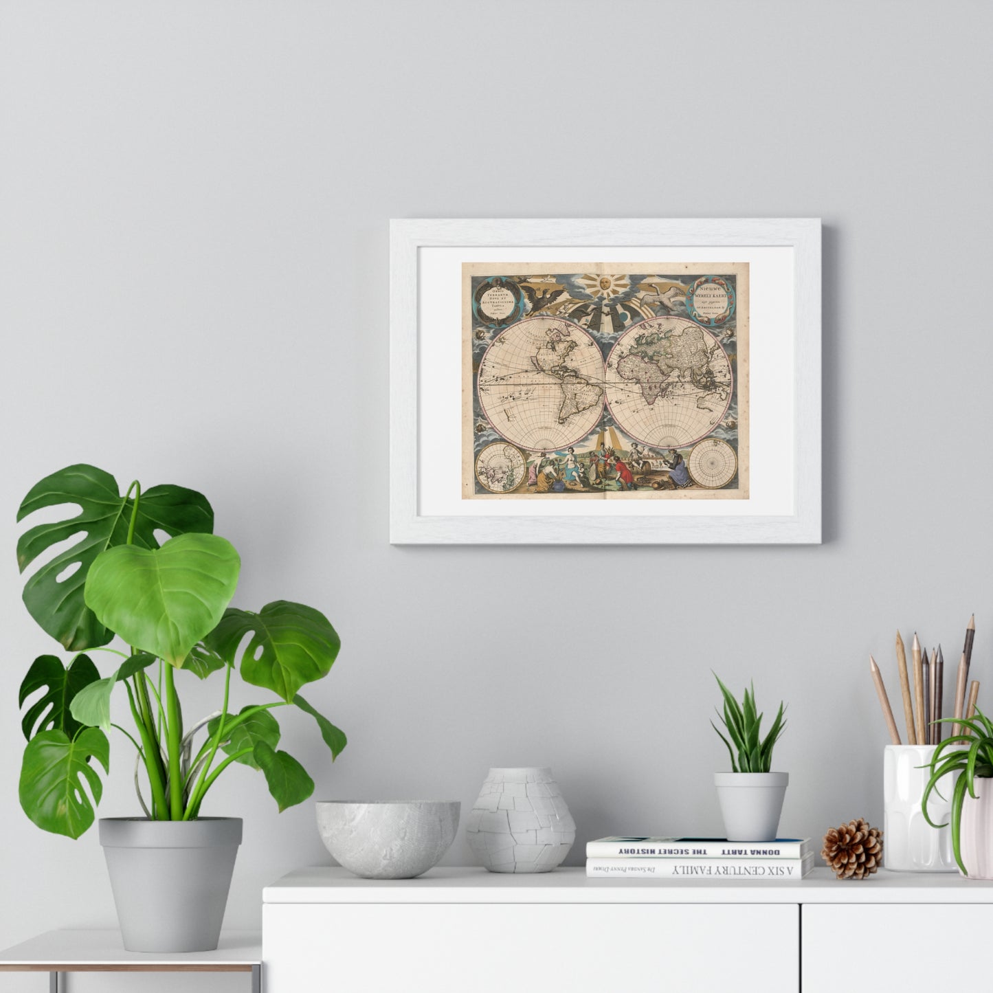 Antique Map 'Orbis Terrarum Nova et Accuratissima Tabula' (1658) from the Original, Framed Print