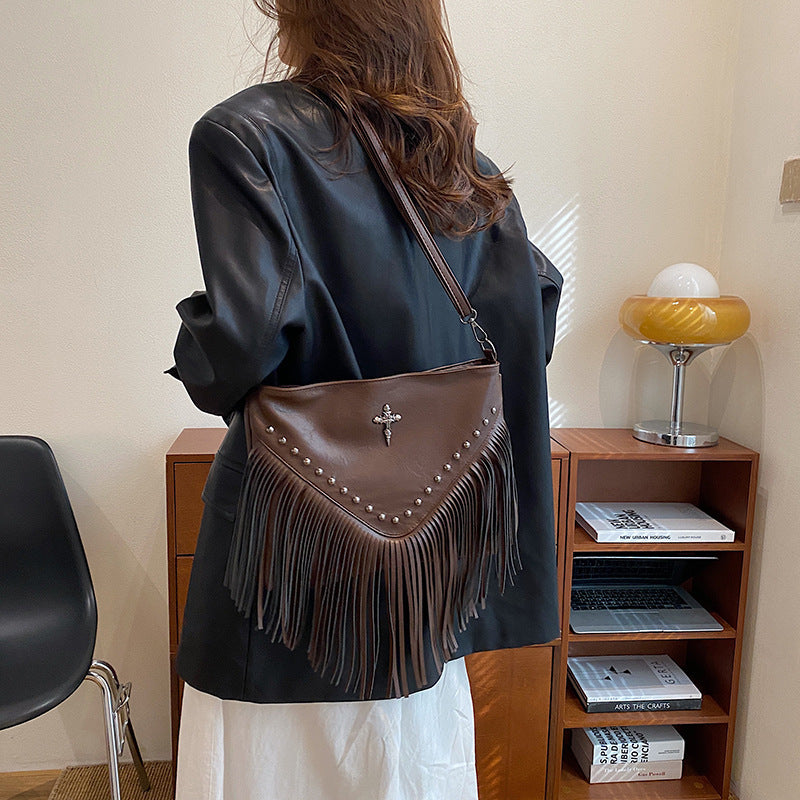 Women's Fashion Western-Style Tassel Leather Crossbody Bag