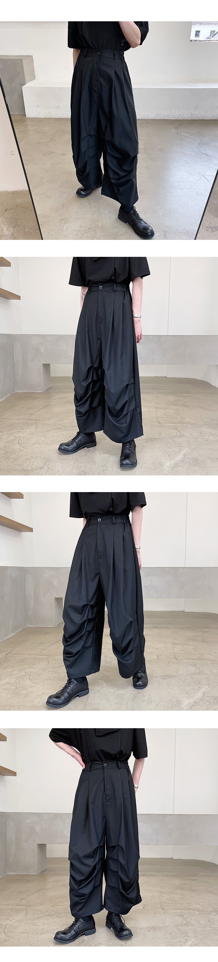 High Street Trendy, Dark Pleated Cropped Stage Wear Casual Unisex Pants