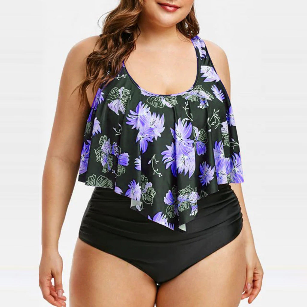 Women's High Waist Ruffle One-Piece Swimwear, Plus Sizes