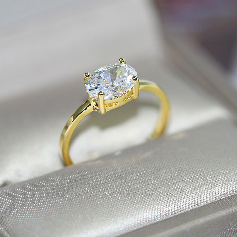 Women's Engagement Ring, Traditional Four-Claw Zirconia Gold Plated