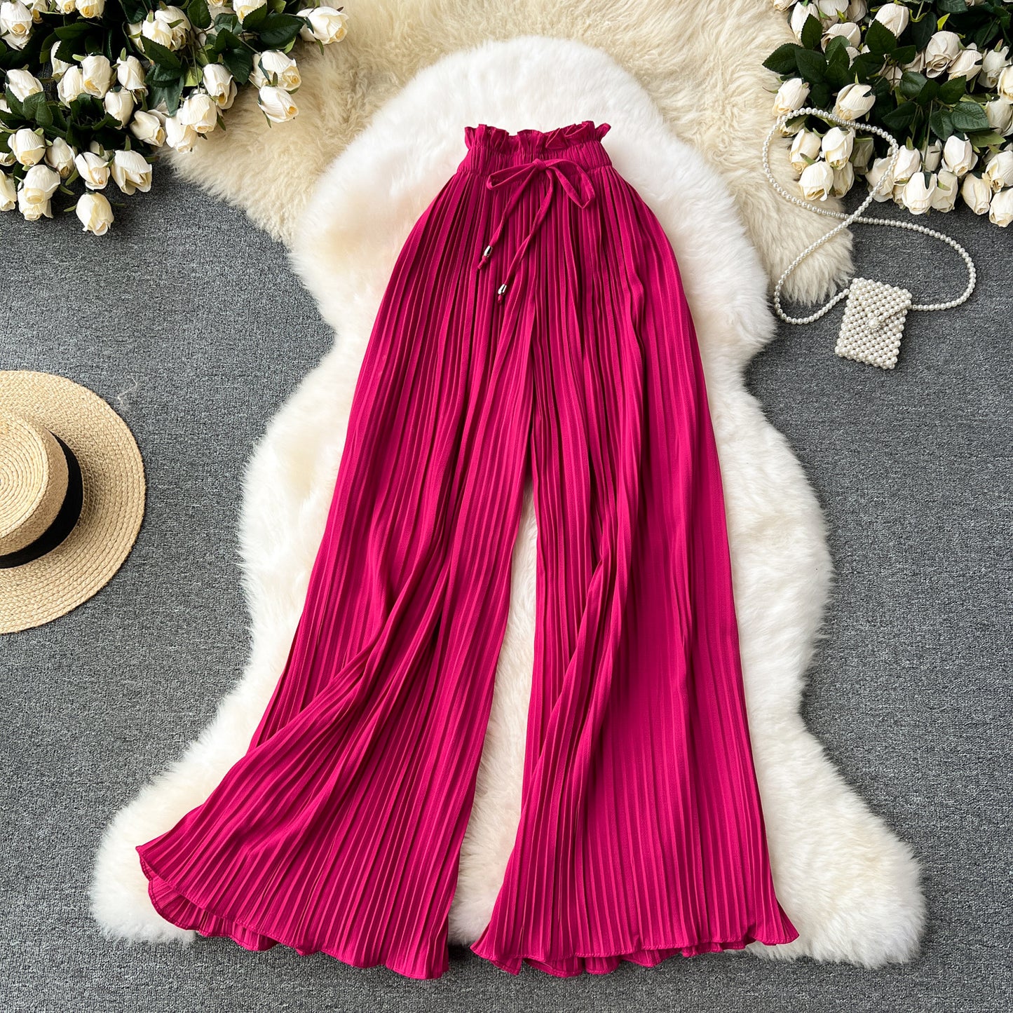 Vireous Women's Slim-Fit Draped Effect Wide Leg Pleated Pants