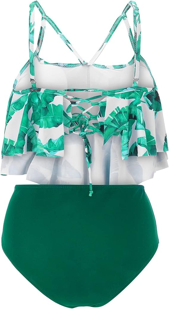 Double-Layer Lotus Leaf High-Waist Women's Split Swimsuit