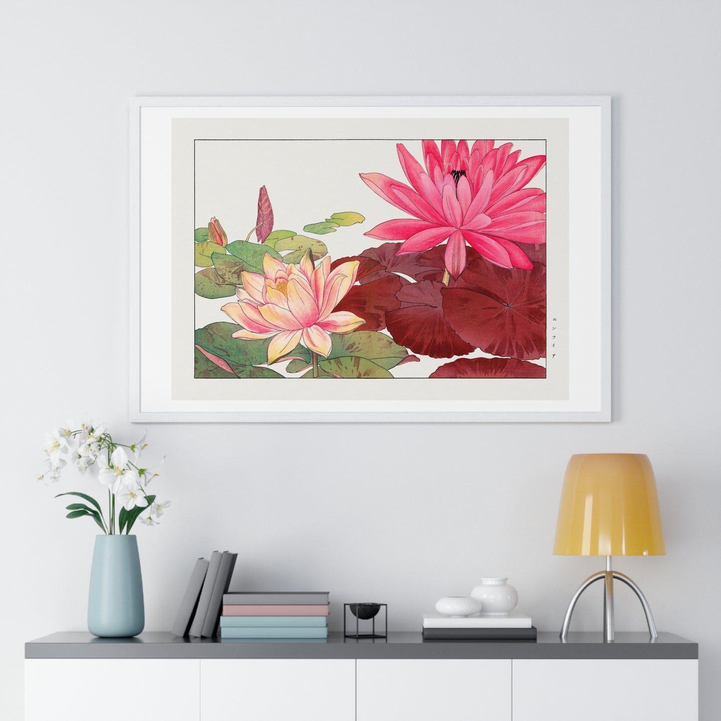 Japanese Woodblock Art, Nymphaea Lotus (1917) by Tanigami Kônan, from the Original, Framed Print