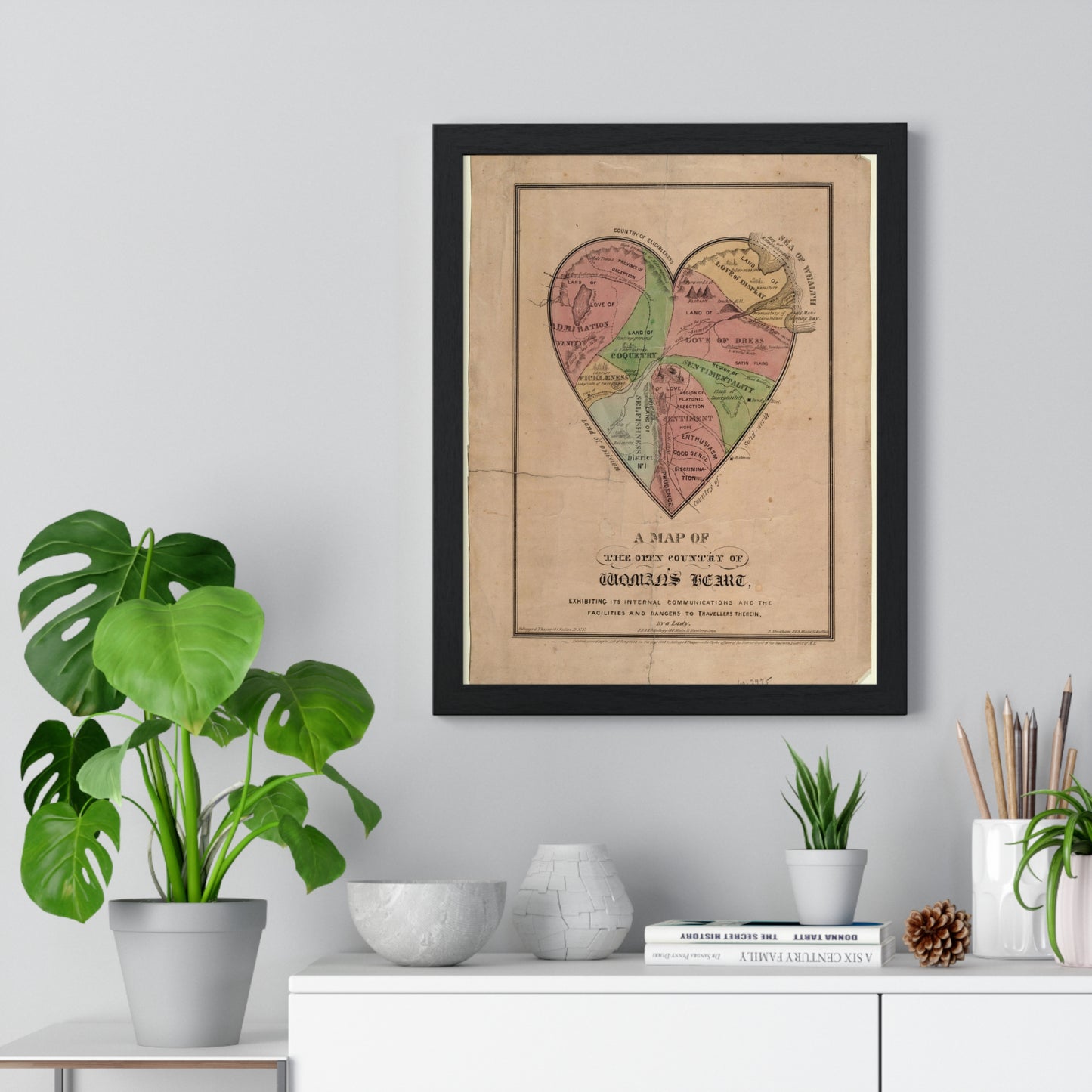 A Map of the Open Country of Woman's Heart (1833-1842) from the Original, Framed Art Print