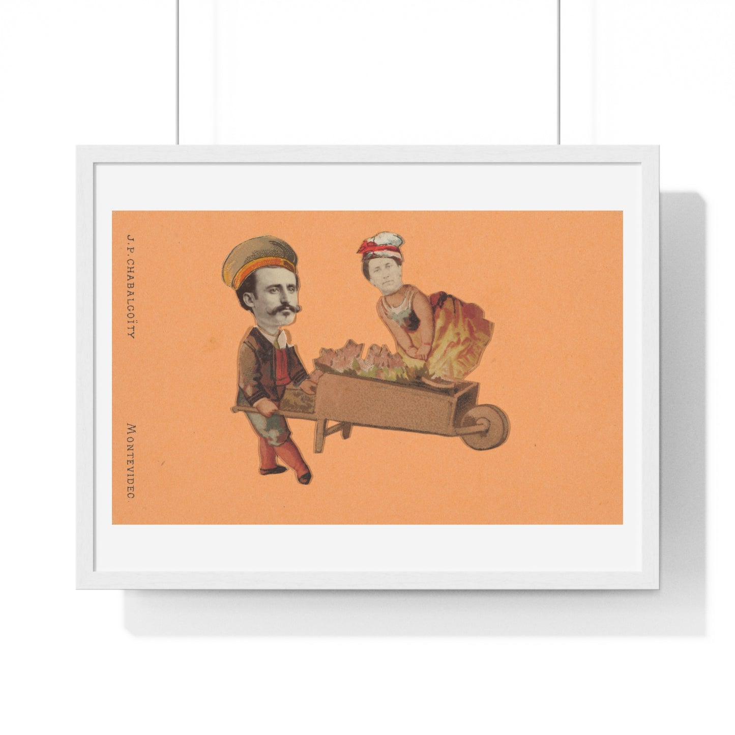 Uruguayan Photo Collage, Man Pushing Woman in Wheelbarrow (circa 1875) by Juan Pedro Chabalgoity, Framed Art Print