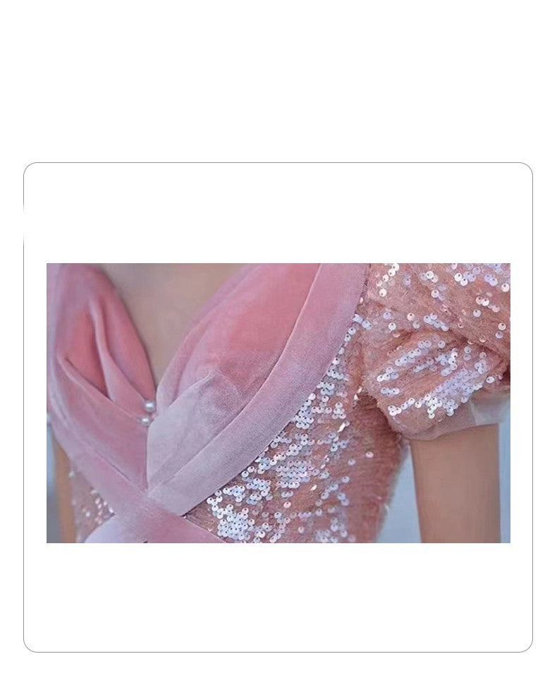 Vireous Soft Luxury Pink Layered Evening Dress