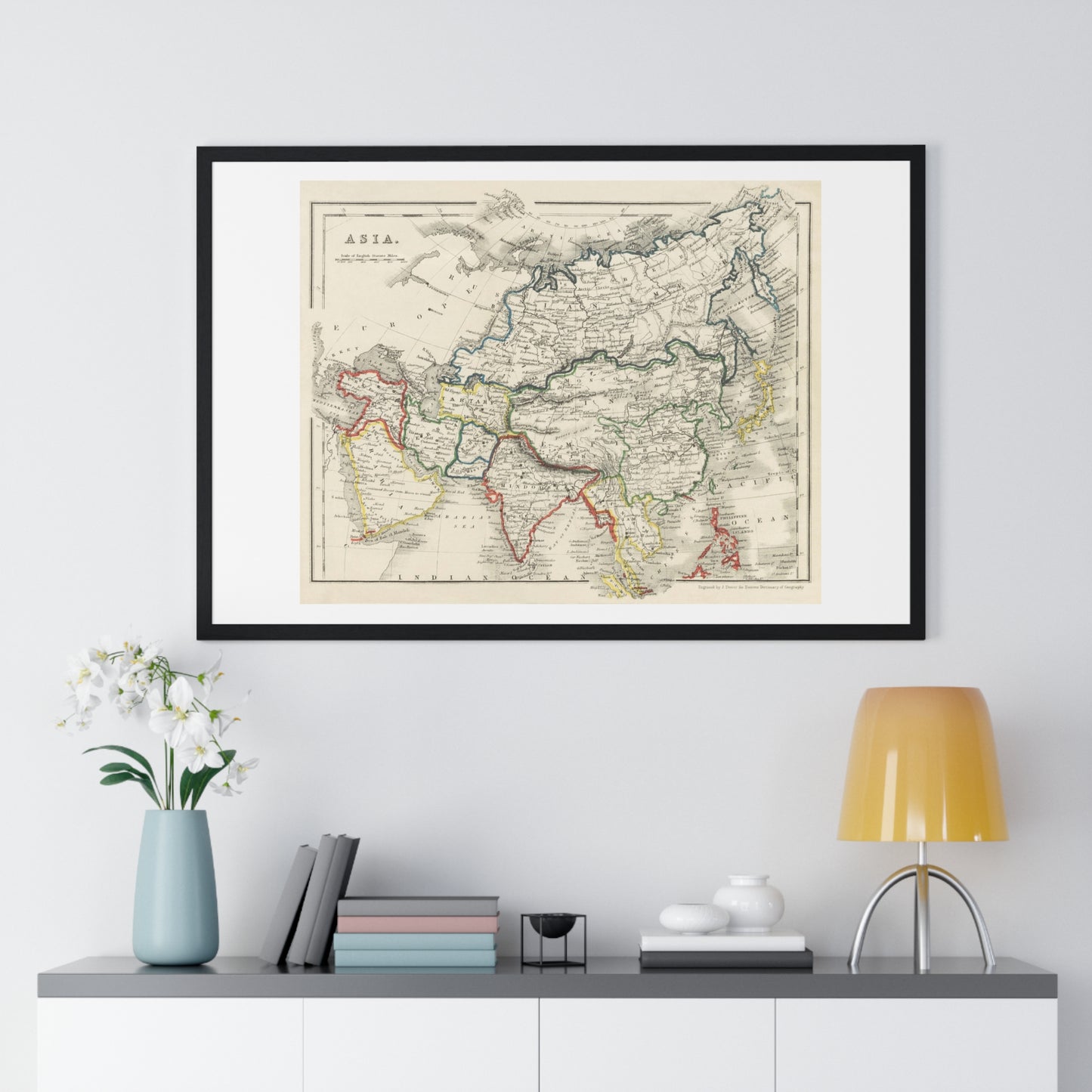 Antique Map of Asia from 'Beeton's Dictionary of Geography' (1868) by Samuel Orchart Beeton, from the Original, Framed Art Print